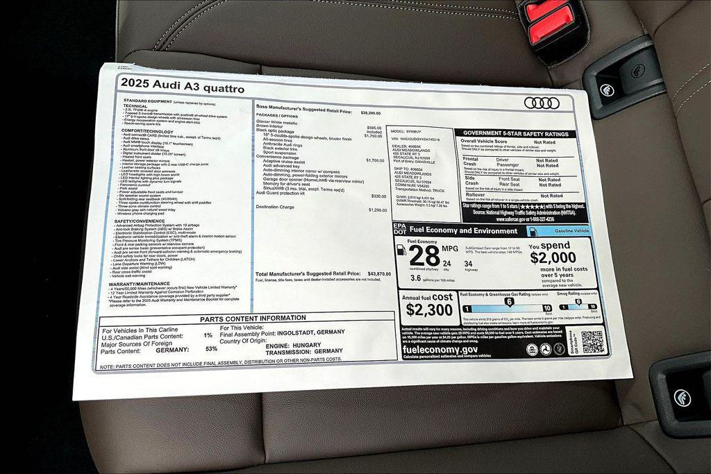 new 2025 Audi A3 car, priced at $43,870