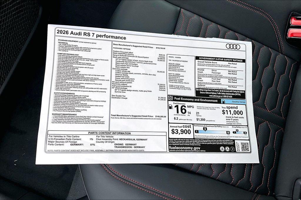 new 2026 Audi RS 7 car, priced at $149,295