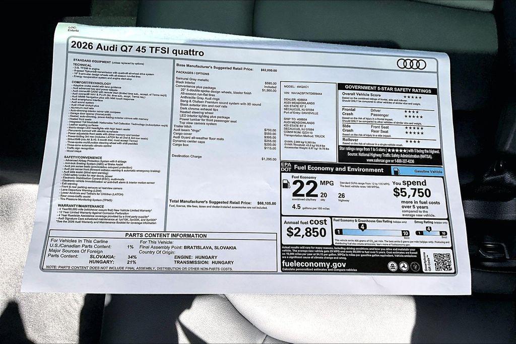 new 2026 Audi Q7 car, priced at $68,105