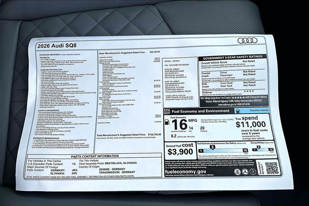 new 2026 Audi SQ8 car, priced at $132,705