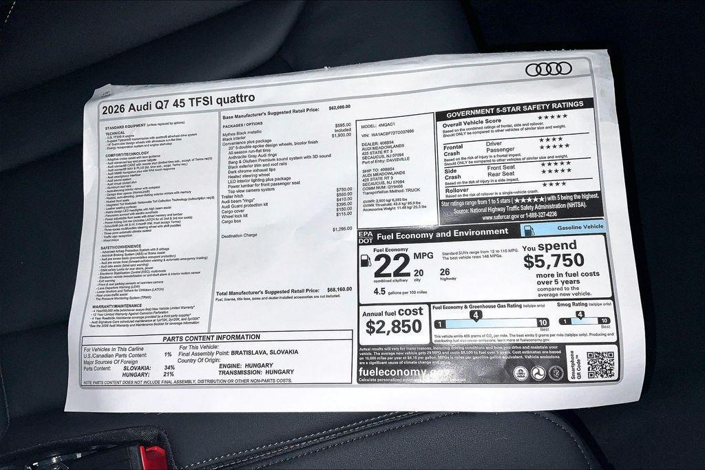 new 2026 Audi Q7 car, priced at $68,160