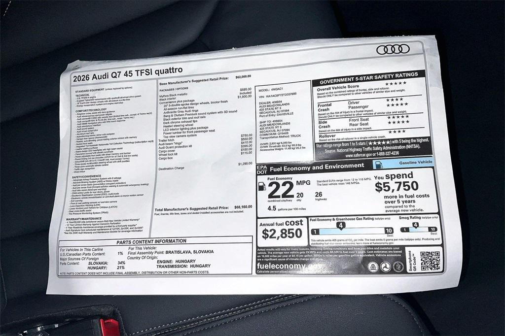 new 2026 Audi Q7 car, priced at $68,160