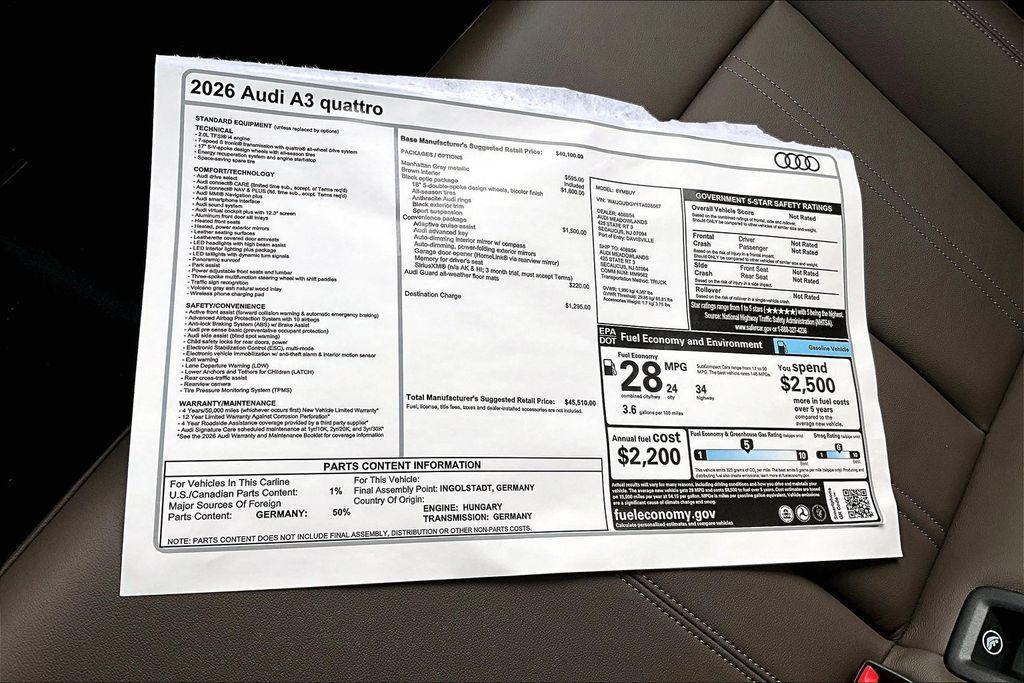 new 2026 Audi A3 car, priced at $45,510