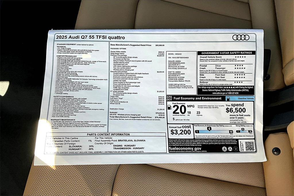 new 2025 Audi Q7 car, priced at $76,480