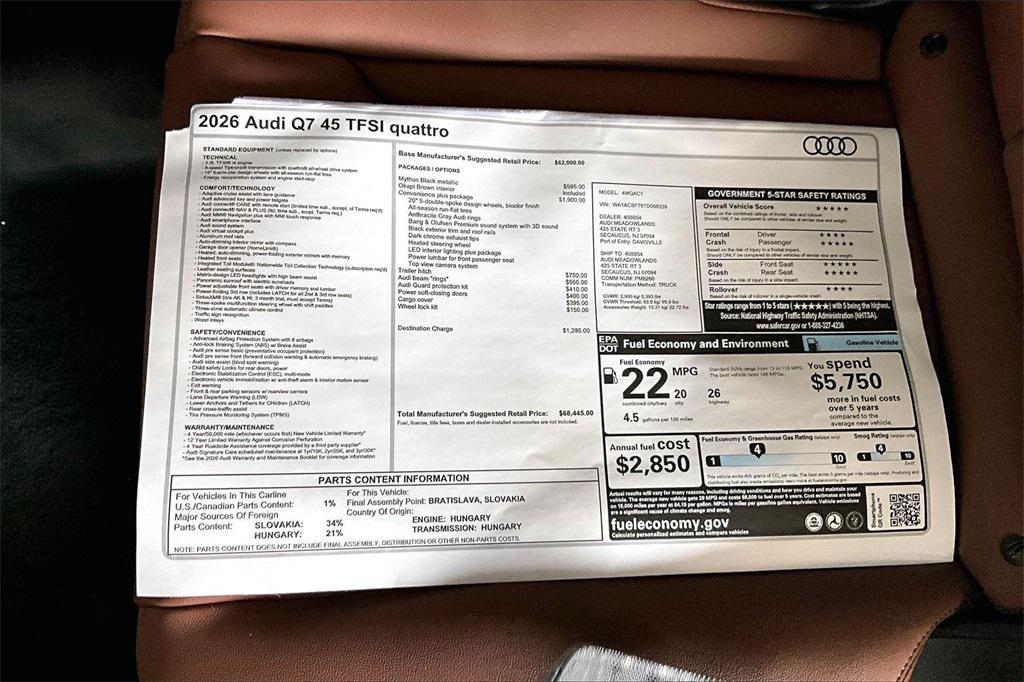new 2026 Audi Q7 car, priced at $68,445