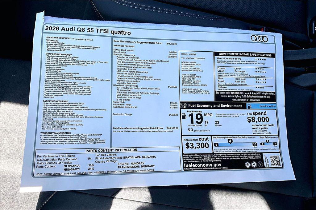 new 2026 Audi Q8 car, priced at $86,300