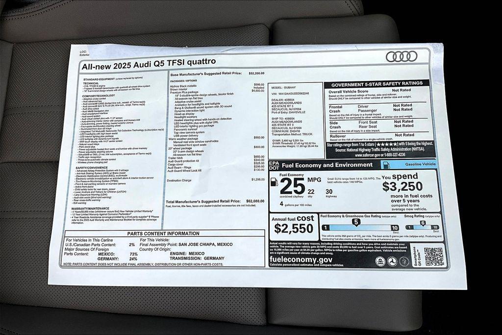 new 2025 Audi Q5 car, priced at $60,630