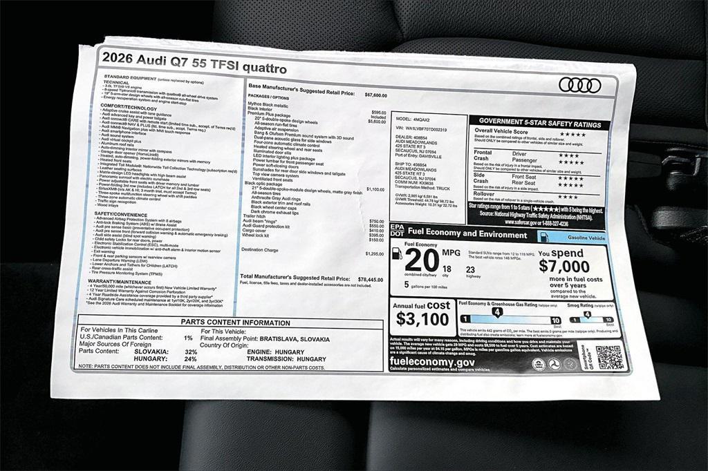 new 2026 Audi Q7 car, priced at $78,445