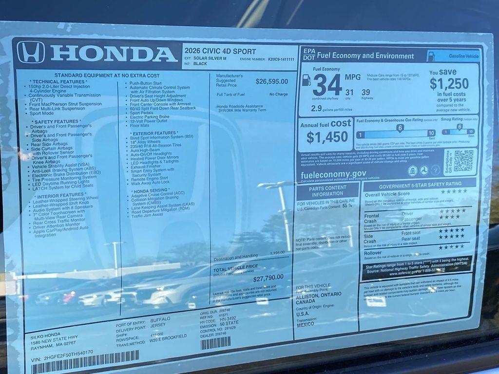 new 2026 Honda Civic car, priced at $27,790
