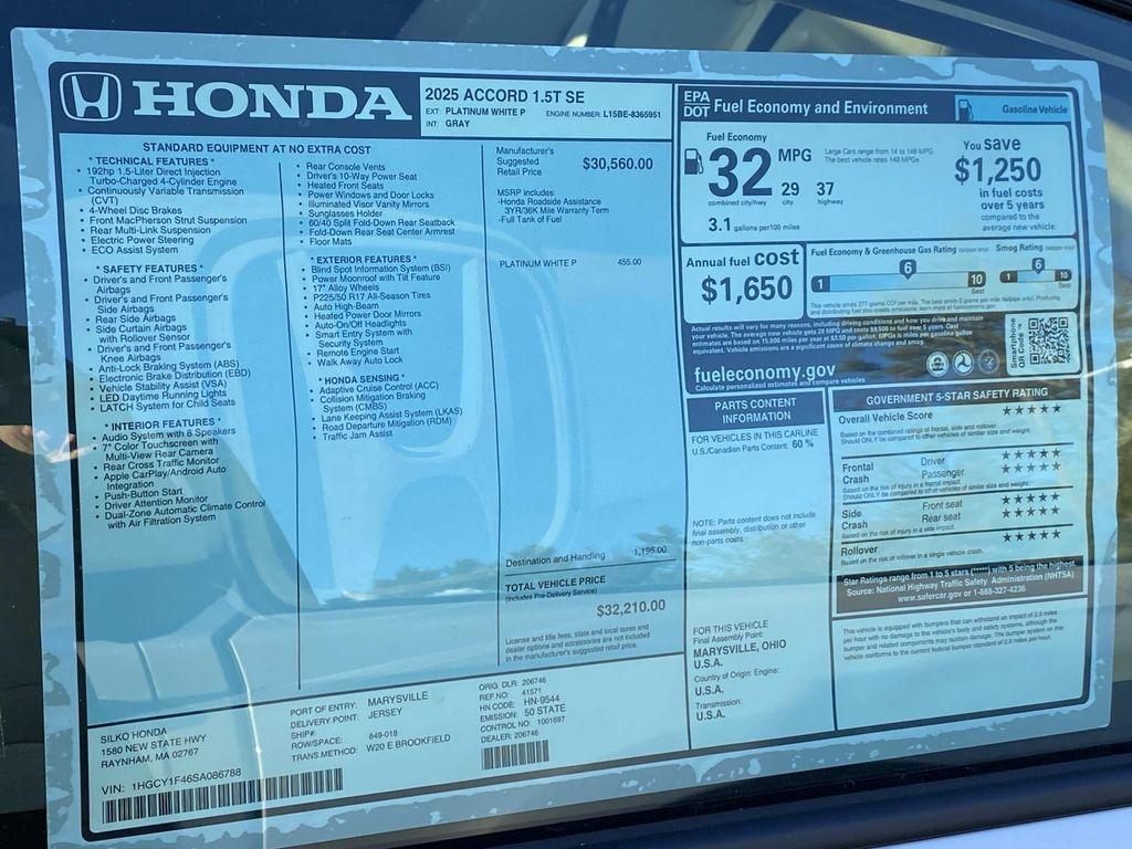 new 2025 Honda Accord car, priced at $32,210