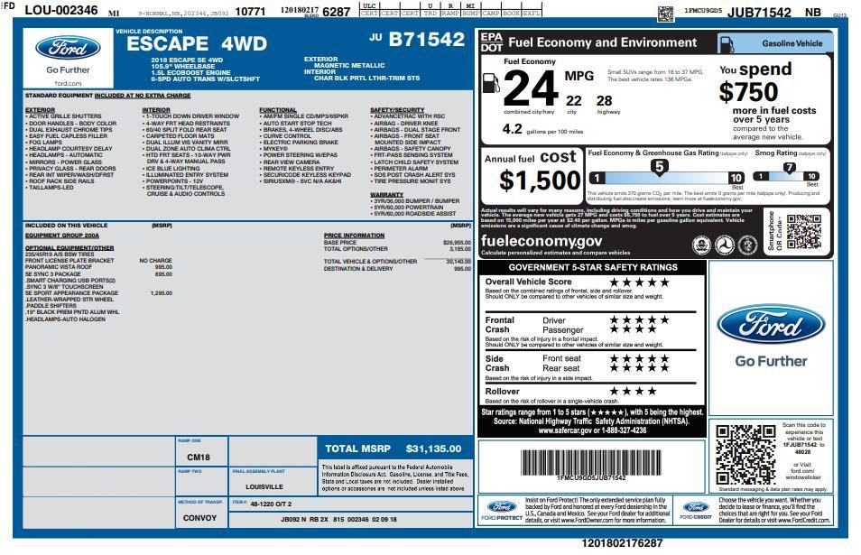 used 2018 Ford Escape car, priced at $10,498