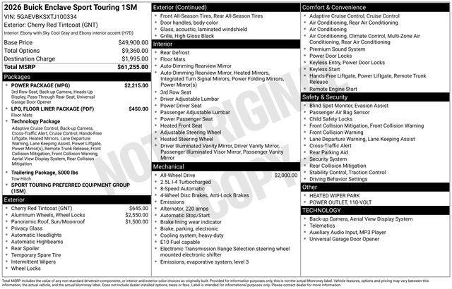 new 2026 Buick Enclave car, priced at $53,484