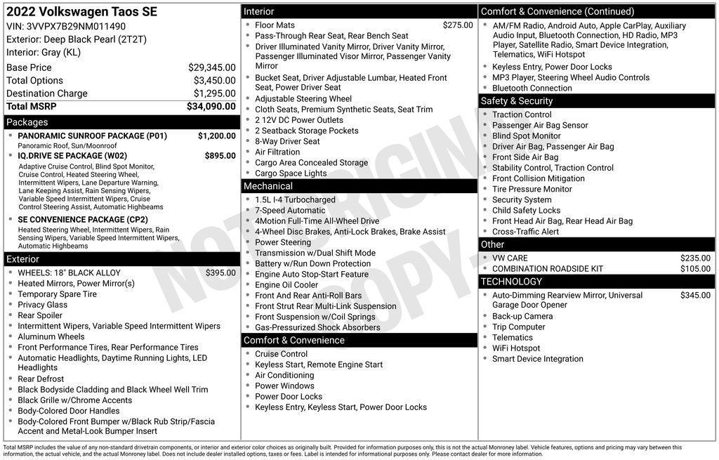 used 2022 Volkswagen Taos car, priced at $19,561
