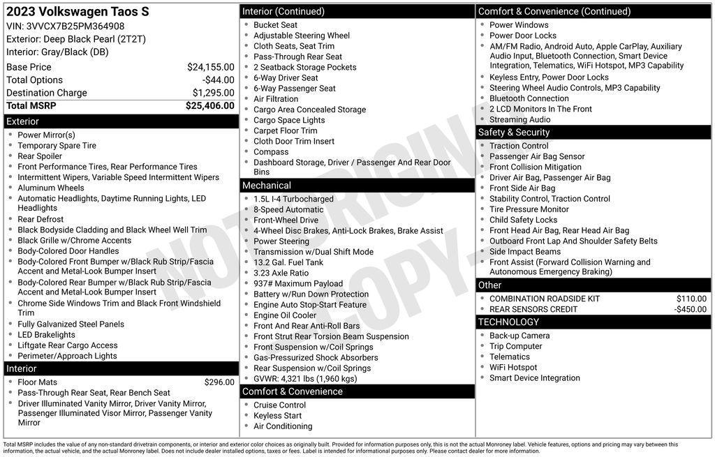 used 2023 Volkswagen Taos car, priced at $19,200
