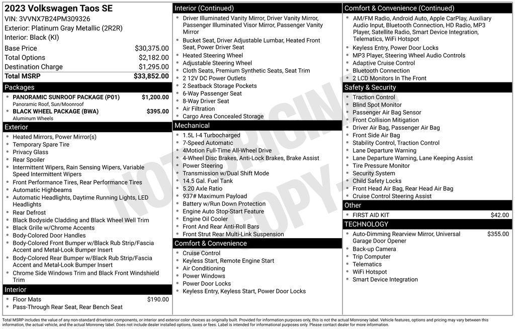 used 2023 Volkswagen Taos car, priced at $22,681
