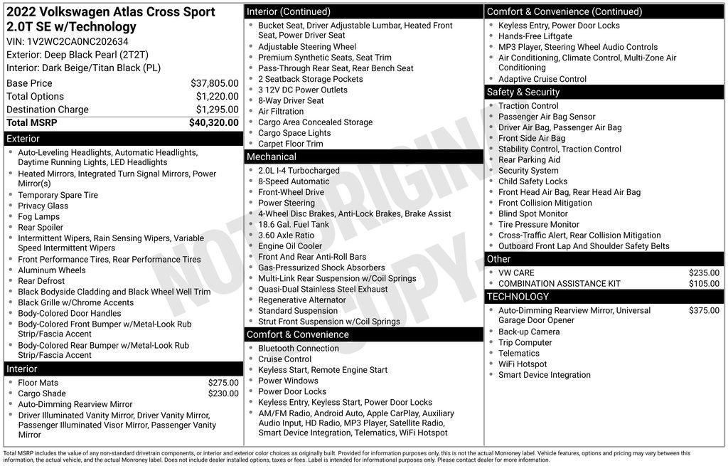 used 2022 Volkswagen Atlas Cross Sport car, priced at $22,941