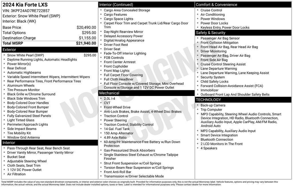 used 2024 Kia Forte car, priced at $17,730