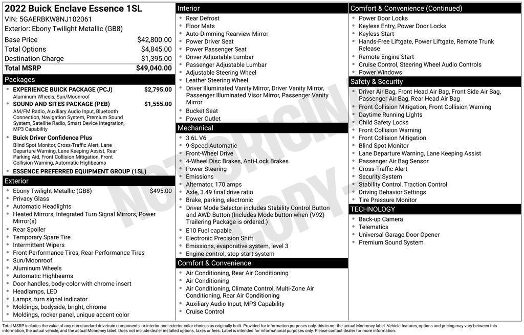 used 2022 Buick Enclave car, priced at $25,314
