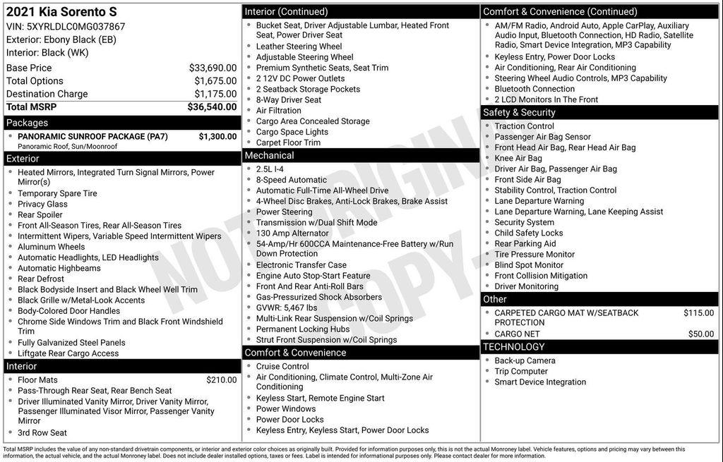 used 2021 Kia Sorento car, priced at $22,001