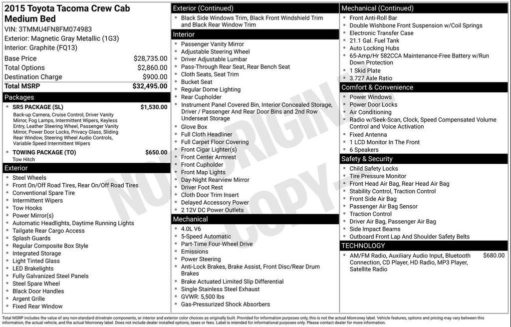 used 2015 Toyota Tacoma car, priced at $18,324