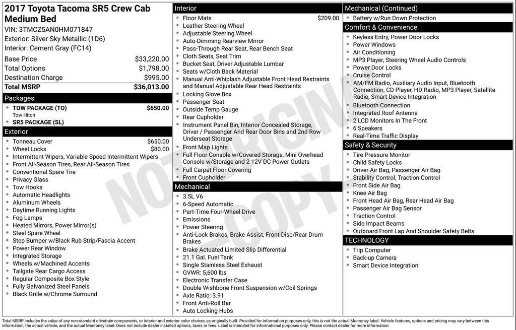 used 2017 Toyota Tacoma car, priced at $23,246