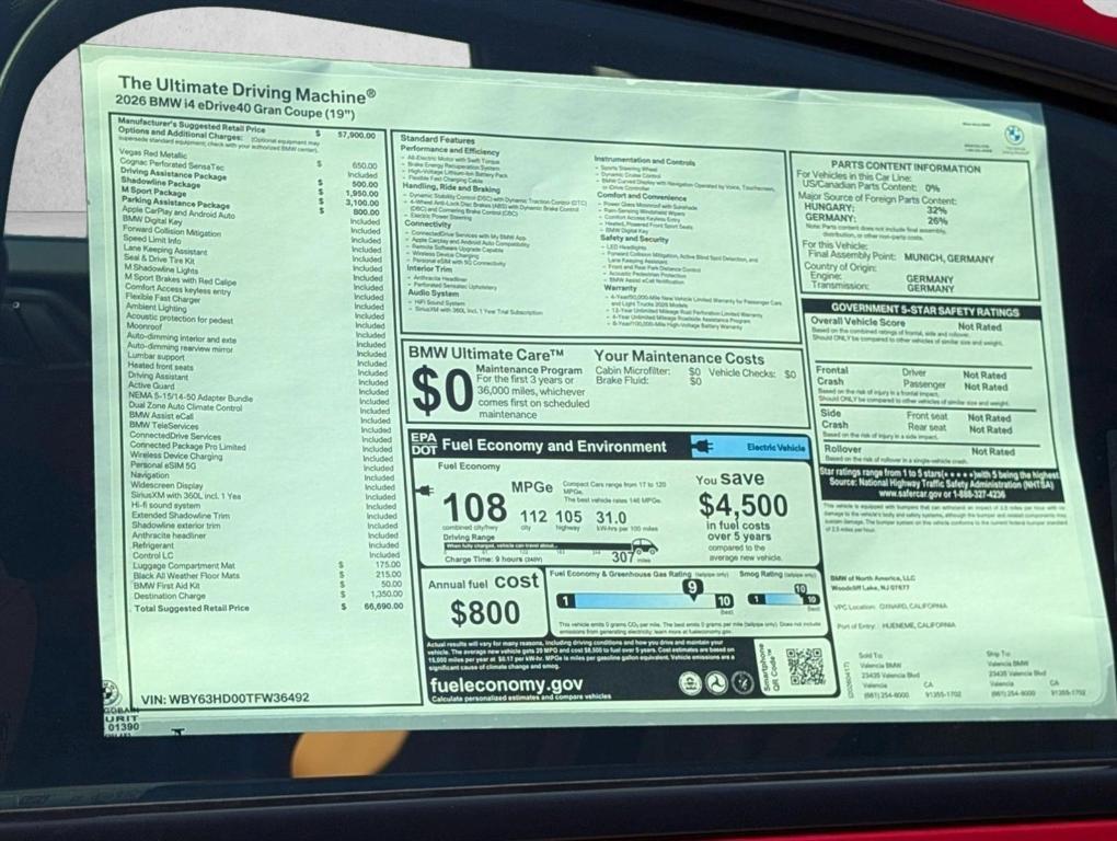 new 2026 BMW i4 Gran Coupe car, priced at $67,770