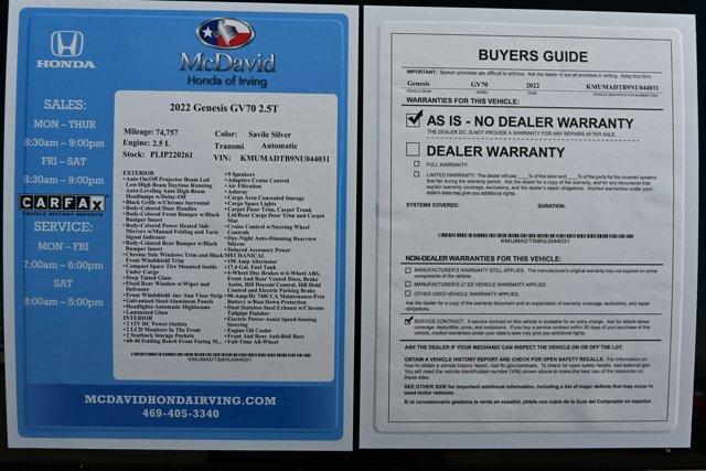 used 2022 Genesis GV70 car, priced at $26,995