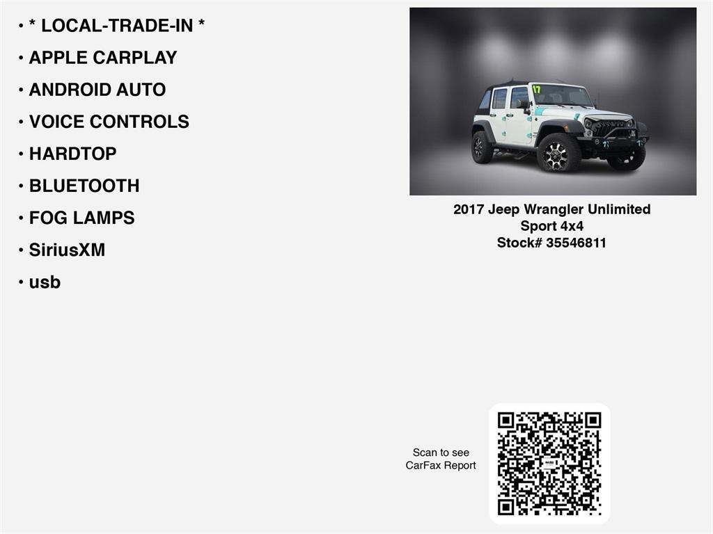 used 2017 Jeep Wrangler Unlimited car, priced at $16,980