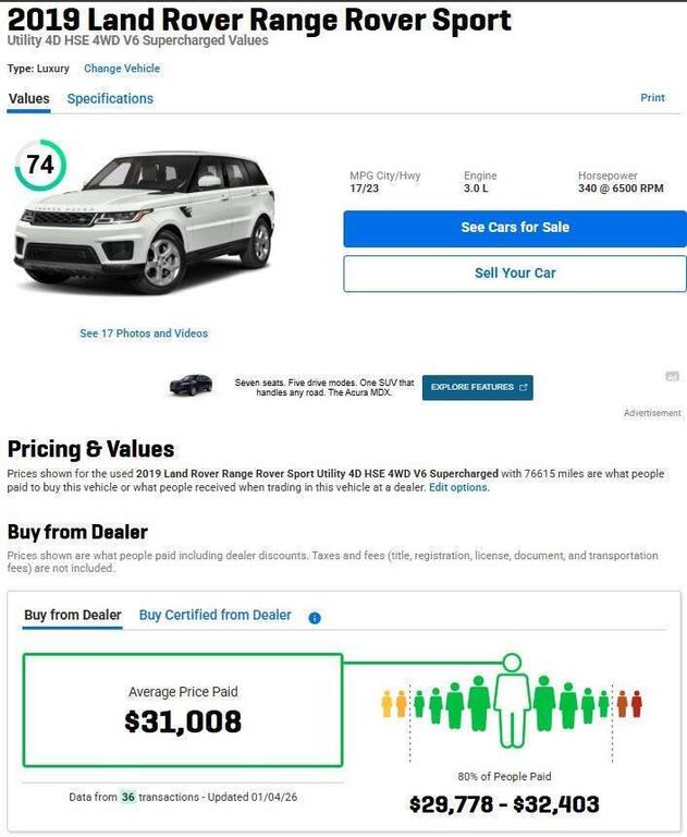 used 2019 Land Rover Range Rover Sport car, priced at $26,480