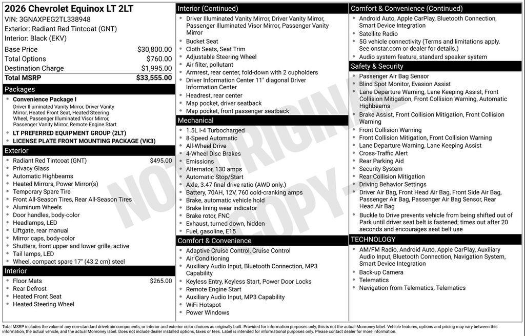 new 2026 Chevrolet Equinox car, priced at $30,101