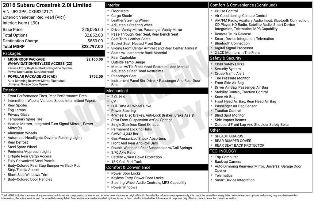 used 2016 Subaru Crosstrek car, priced at $16,400