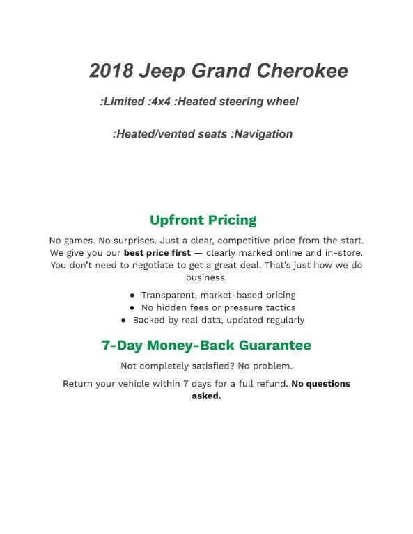 used 2018 Jeep Grand Cherokee car, priced at $14,983