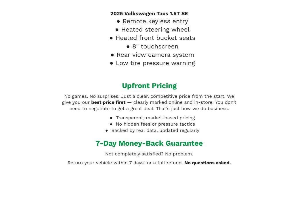 used 2025 Volkswagen Taos car, priced at $25,370