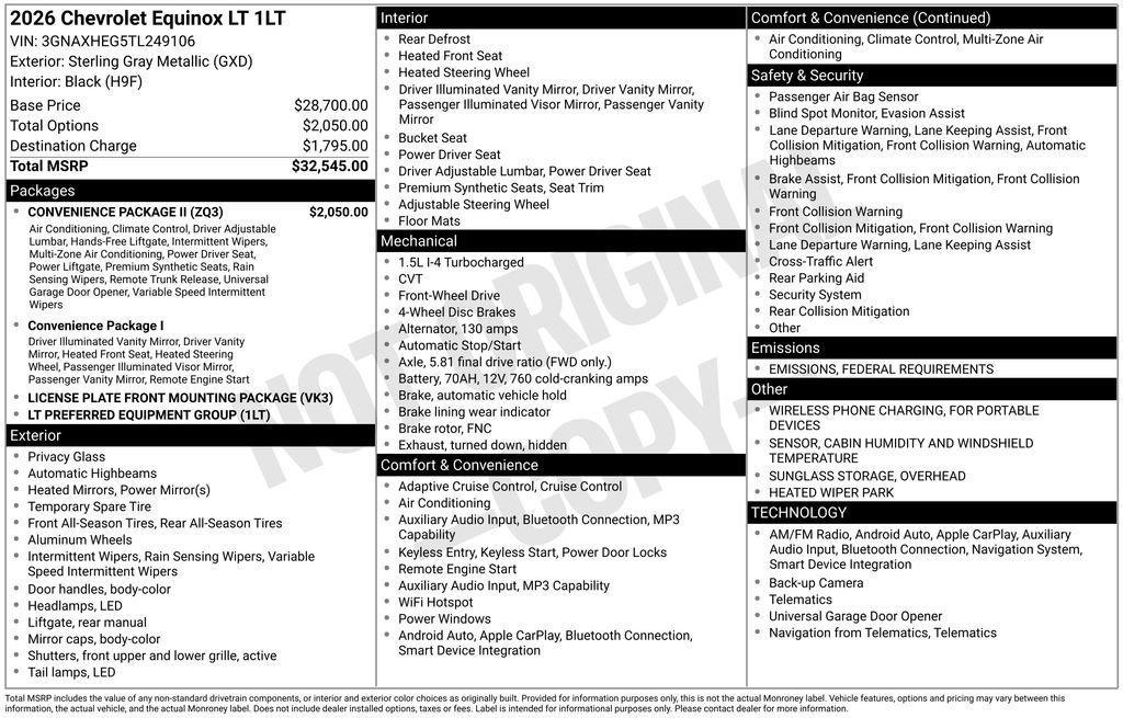 new 2026 Chevrolet Equinox car, priced at $32,545