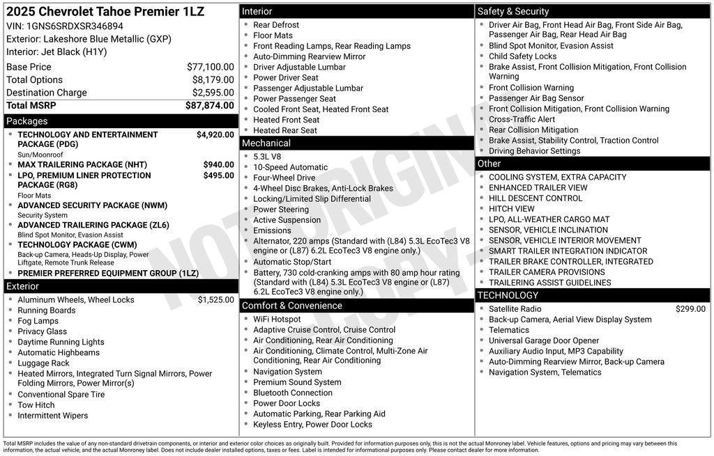 new 2025 Chevrolet Tahoe car, priced at $86,974