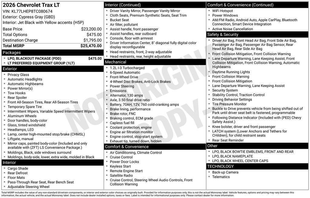 new 2026 Chevrolet Trax car, priced at $23,970