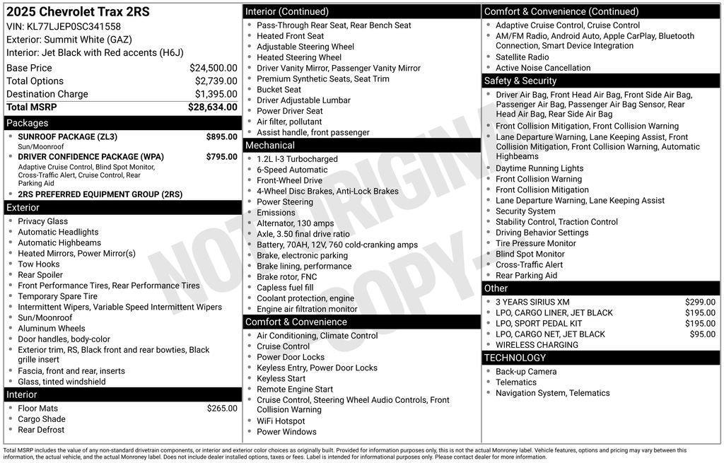 new 2025 Chevrolet Trax car, priced at $28,634