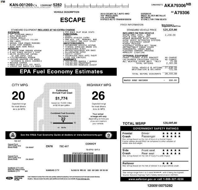 used 2010 Ford Escape car, priced at $6,500