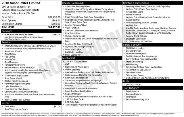 used 2018 Subaru WRX car