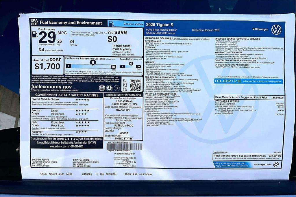 new 2026 Volkswagen Tiguan car, priced at $31,842