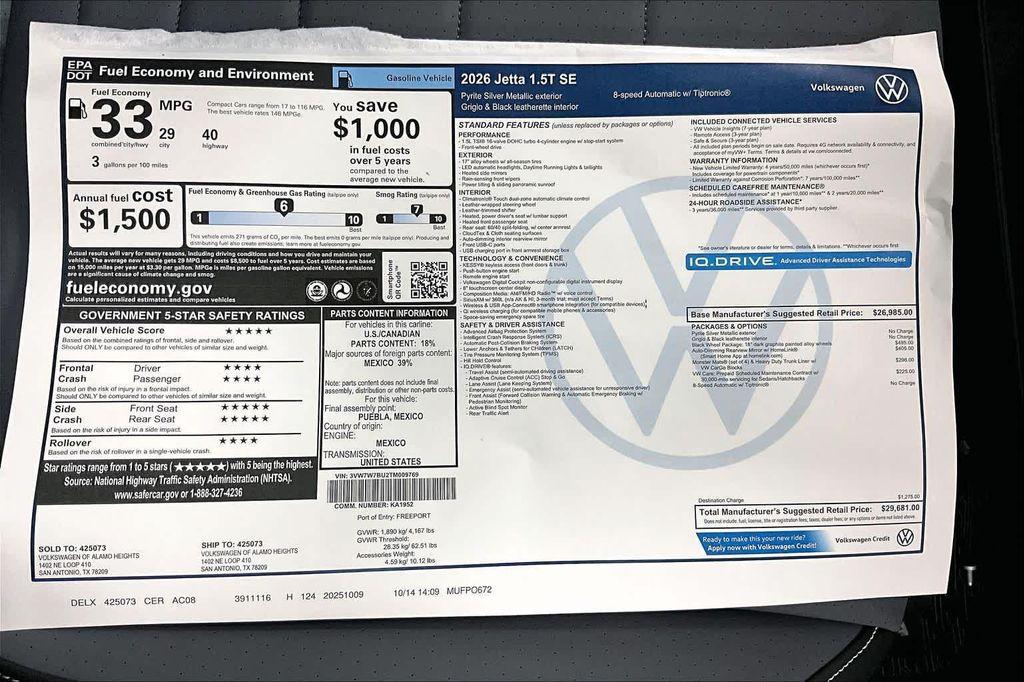 new 2026 Volkswagen Jetta car, priced at $28,686