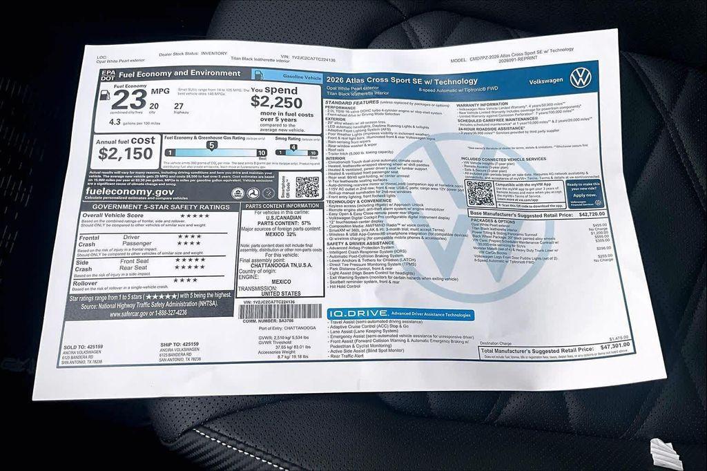 new 2026 Volkswagen Atlas Cross Sport car, priced at $43,501