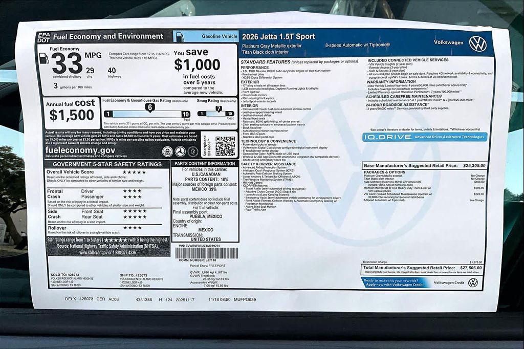 new 2026 Volkswagen Jetta car, priced at $26,564