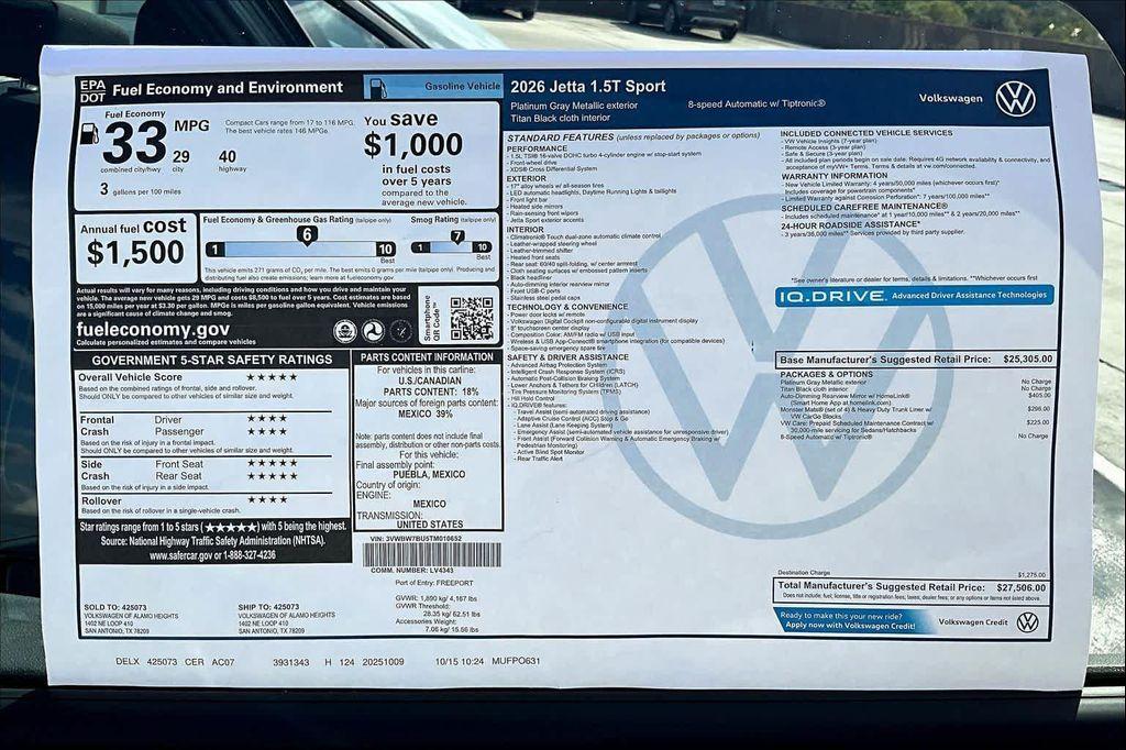 new 2026 Volkswagen Jetta car, priced at $26,564