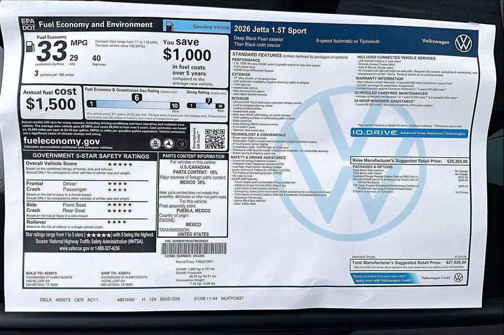 new 2026 Volkswagen Jetta car, priced at $26,684