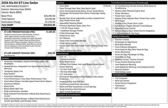 new 2026 Kia K4 car, priced at $27,845