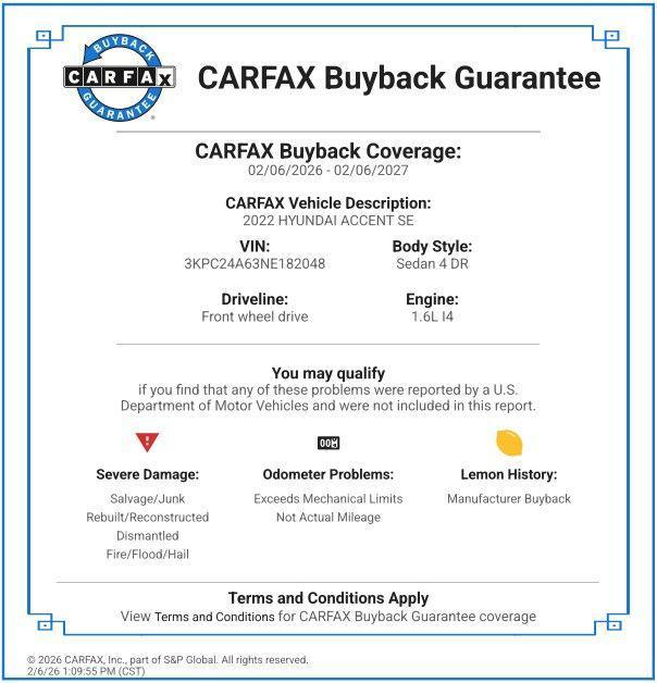 used 2022 Hyundai Accent car, priced at $16,397