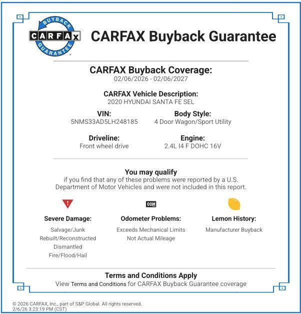 used 2020 Hyundai Santa Fe car, priced at $14,587