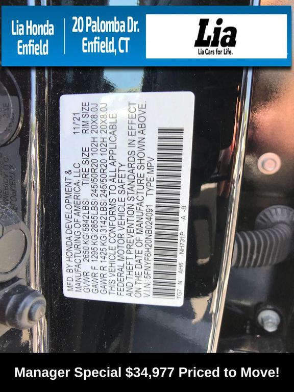 2022 Crystal Black Pearl Honda Pilot