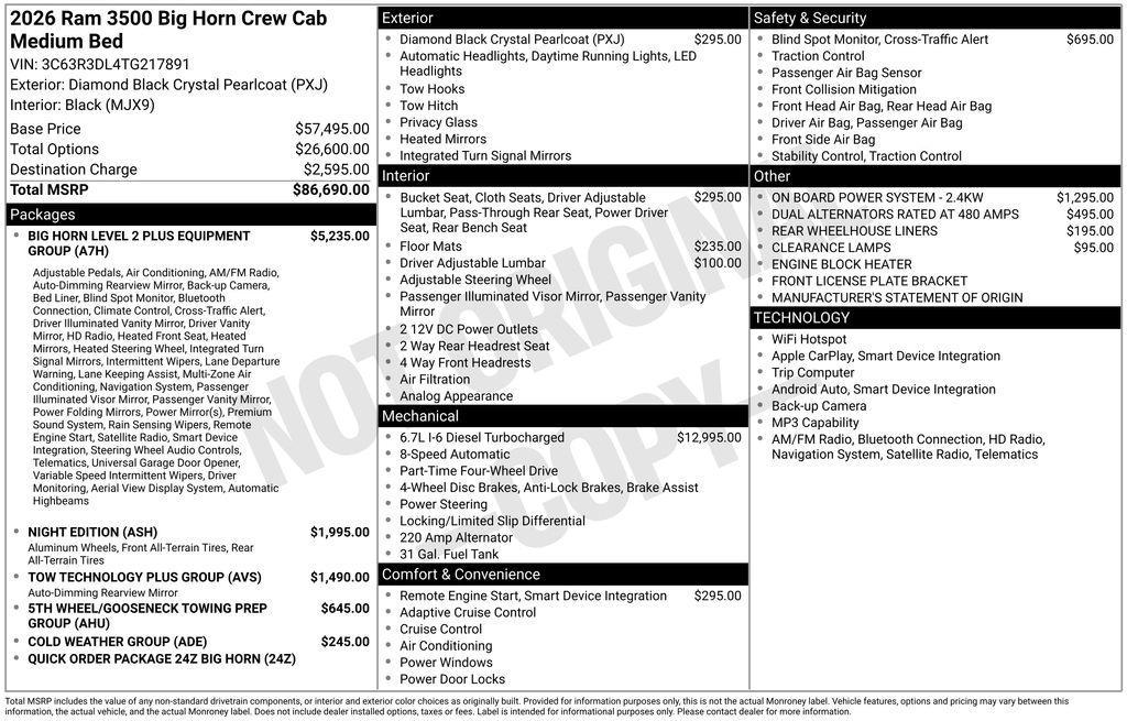 new 2026 Ram 3500 car, priced at $75,014